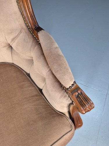 Vintage Danish Lounge Chair Beige Velour Beech Antique French Style EB8930 VCLO - Picture 10 of 16