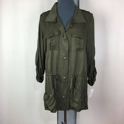 NWT Eighty Sixty $128 Tunic Top Women L Green Polyester Long Sleeve Button