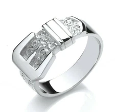 Gents Buckle Ring Sterling Silver Hallmarked Rhodium Finish Size T-Y