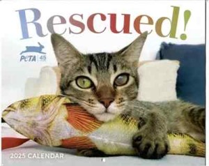 PETA 2025 Wall Calendar - Rescued! Cat Dog Donkey Horse Bunny Duck Chicken Goat