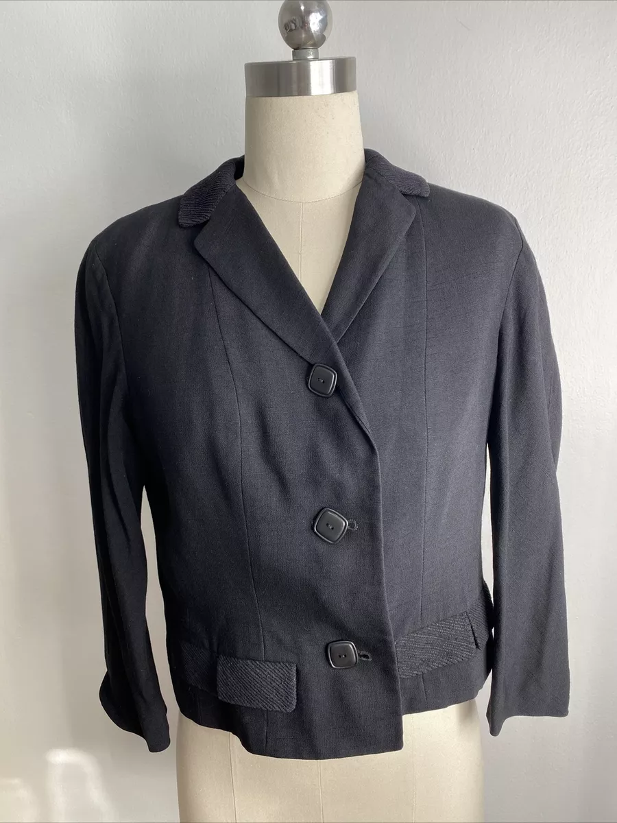 1940s Glorex Model Size S 10 Jacket Vintage Black Fitted Short Crop Blazer