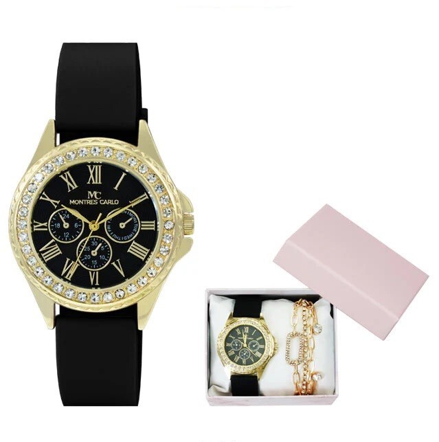 38mm Montres Carlo Women's Fashion Silicone Band Dress Watch
