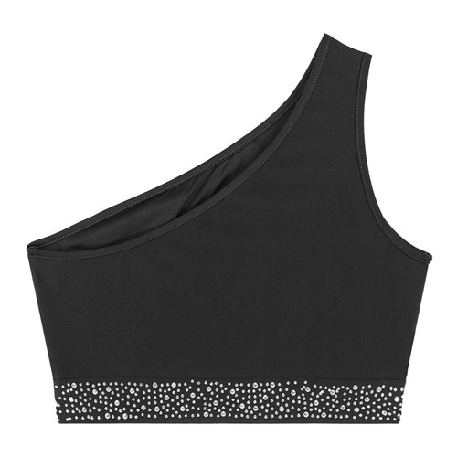 UK Women's One Shoulder Athletic Dance Crop Tops Jazz Sport Tank Costume Party - Picture 42 of 80
