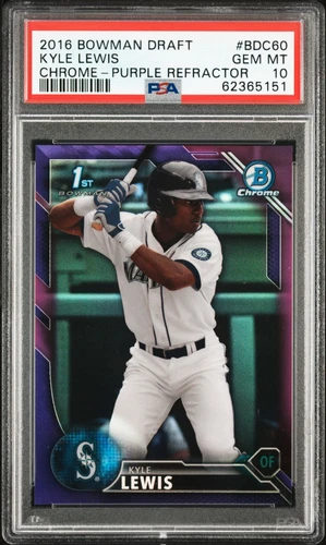 Kyle Lewis 2016 Bowman Draft Chrome 1ST Bowman Purple Refractor 055/250 PSA 10