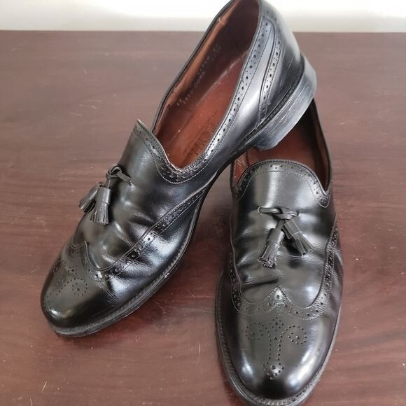 Saxone Fraser MIB Mens‎ 11B Black Leather Wingtip Tassel Loafers Brogue Shoes Black Wingtip Dress Shoes for Men for sale | eBay main image 3