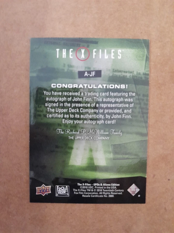 Tarjeta autógrafa con inscripción John Finn The X Files UFOs & Aliens Upper Deck 2018 Foto 2 de 2