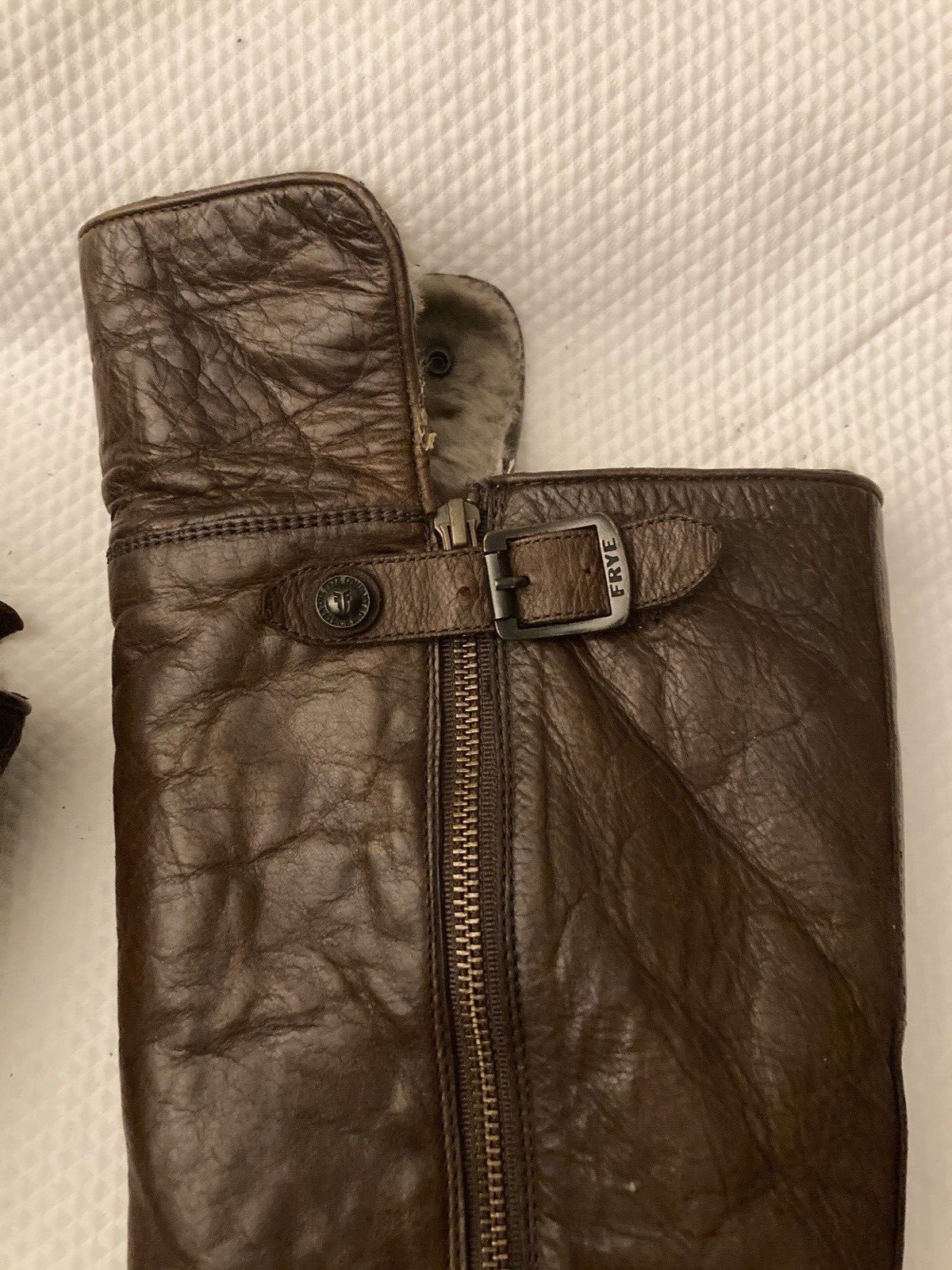 FRYE MARA Button Distressed Leather Shearling Fur… - image 16