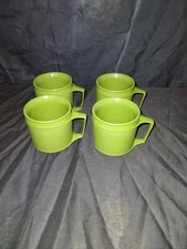 Vintage Lot Of 4 Aladdin Synergetics Stackable Green Coffee Cups handled mugs