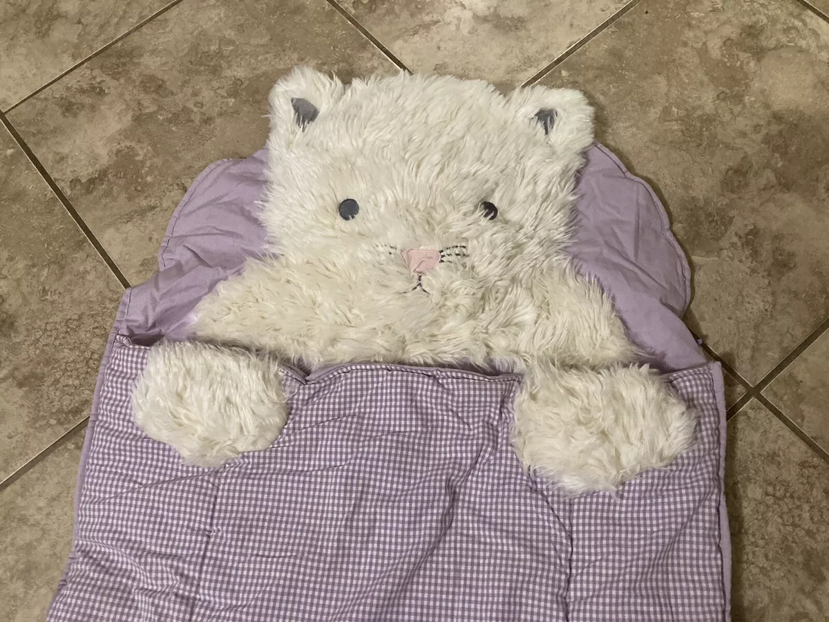 Pottery Barn Kids Shaggy Head Kitty Cat Sleeping Bag Purple Checked 29