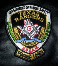 TEXAS RANGERS MASONIC EMBROIDERED MASONIC LODGE POLICE  PATCH  [HOOK FASTENER]