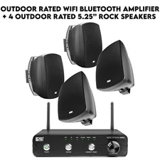 (4X) 5.25" Black Patio Speakers + 200W App Control/Bluetooth Outdoor Amplifier