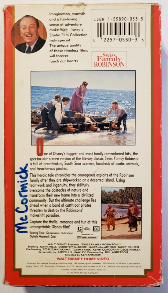 Swiss Family Robinson 1960 VHS 1997 Release Walt Disney  - Image 2 of 3
