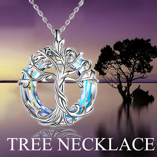 Silver Celtic Tree of Life Necklace with Dazzling Crystal Family & Harmony B78 - Picture 6 of 8