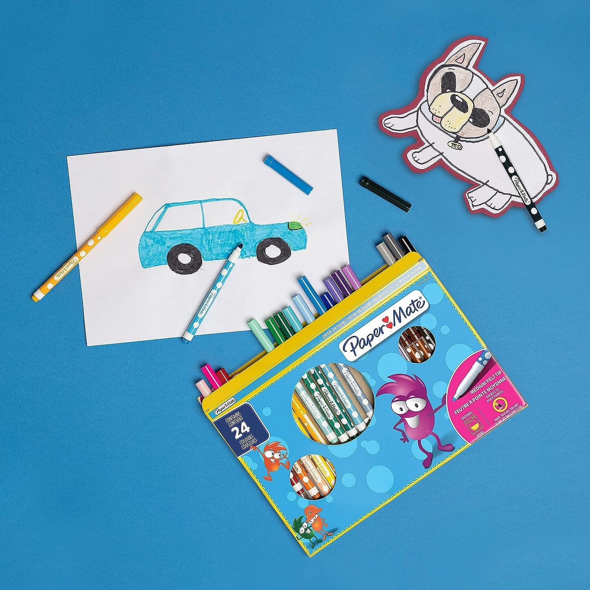 Paper Mate Lot de 24 feutres de coloriage pour enfants, encre lavable, couleurs assorties