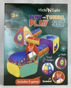 Hide N Side Kids Ball Pit Basketball Tent Tunnel Toy w/ Bag - New*
