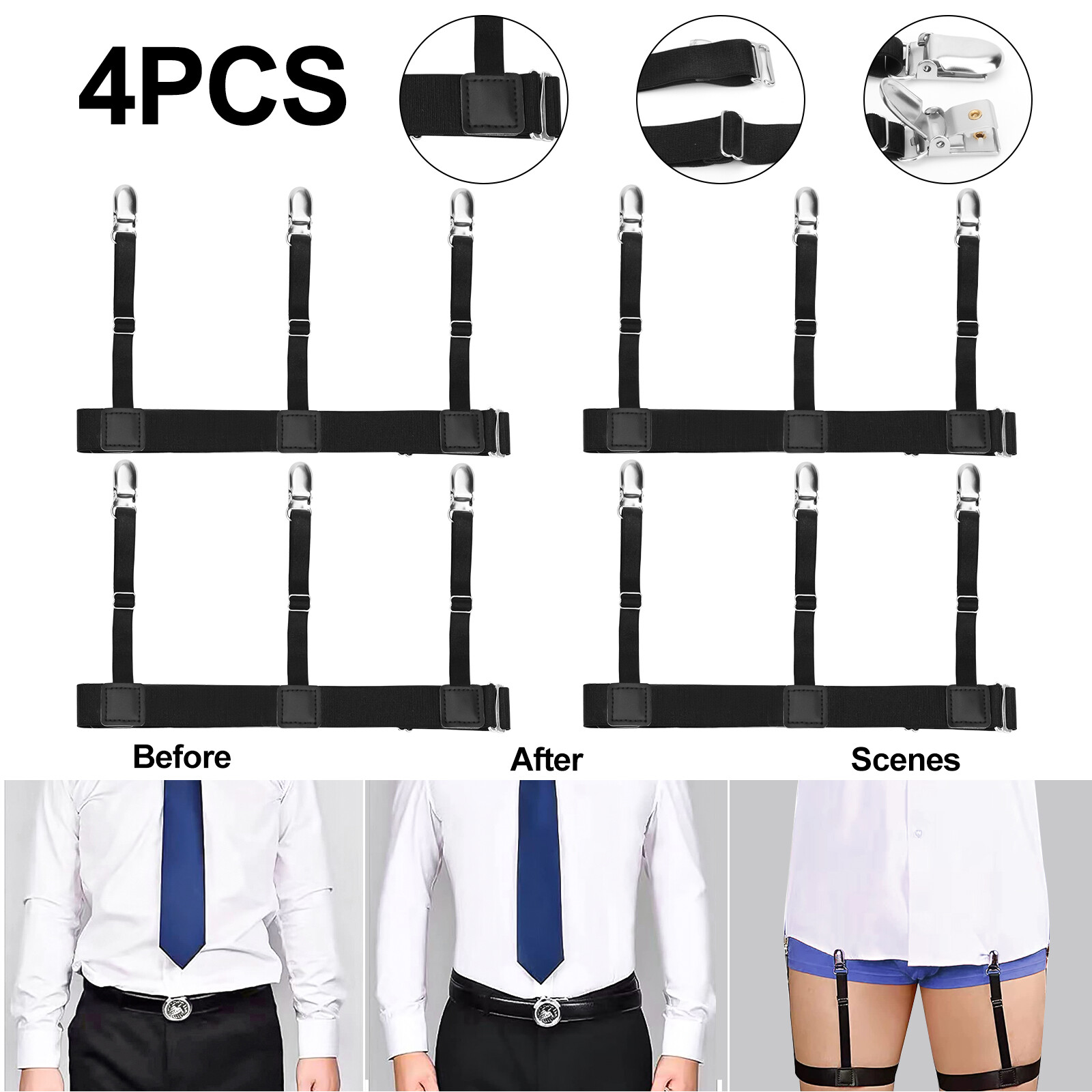 4Pcs Men Shirt Stays Holder Elastic Garter Belt Suspenders Locking Clamp Noslip eBay