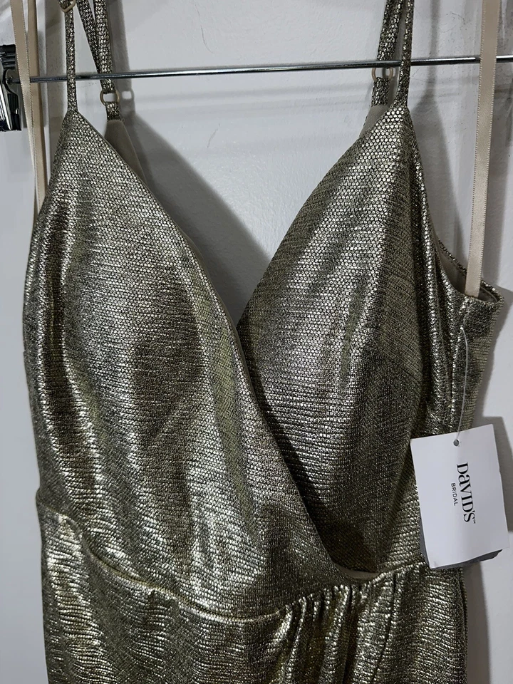 Vestido de Coquetel Davids Nupcial Metálico Dourado Tamanho 2 Festa Novo com etiquetas - Imagem 4 de 4
