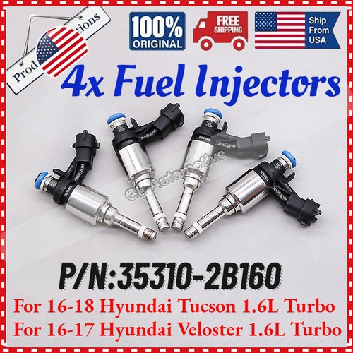 4Pcs 353102B160 Fuel Injectors For 20162017 Hyundai Veloster 1.6L