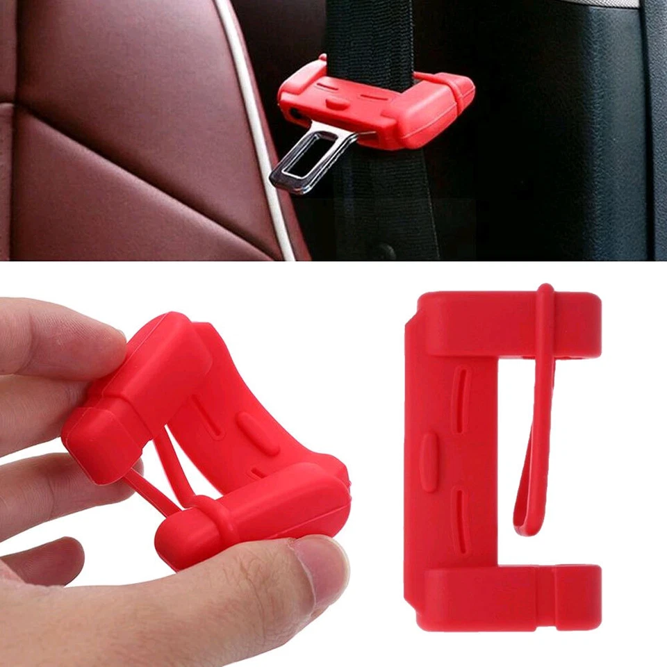 2 clips de hebilla de cinturón de seguridad rojo para automóvil cubierta protectora de silicona antiarañazos Foto 2 de 4