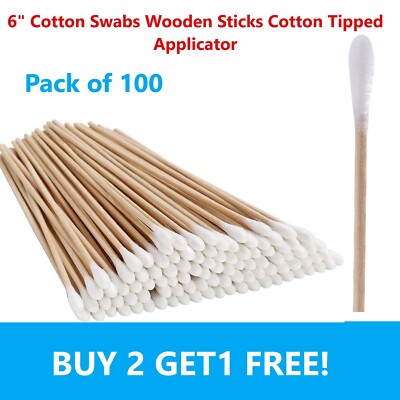 100pcs Cotton Swabs Swab Q-tips 6'' Long Wood Wooden Handle Cleaning Applicators