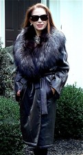 Fendi Silver Fox Fur Steel Microfiber Wrap Coat With Detachable Collar 6 -10 New