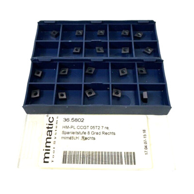 19x Mimatic 36.5802 Inserts HM-PL.CCGT 05T2.7re Chip Breaker 8 Degree Right Hand