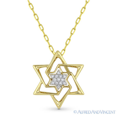 0.04 ct Diamond Star of David Magen Pendant Judaica Necklace in 14k Yellow Gold