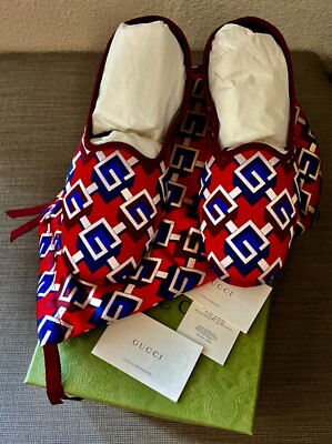 Gucci men’s sz 15 Silk Red Blue Geometric Slip-On Flats Authentic Men main image 3