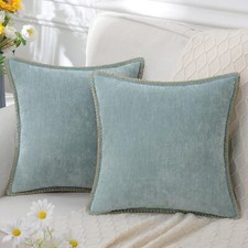 Chenille Soft Throw Pillow Covers 18x18 Set of 2, Farmhouse Velvet Pillow Cov...