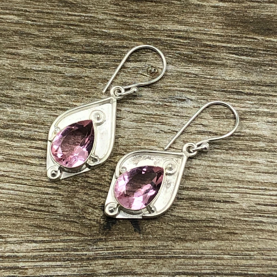天然Kunzite宝石吊坠/吊坠粉色耳环925纯银首饰 — 第 2/4 张图片