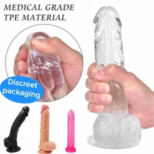 Flexible-Lifelike-Realistic-Dildo-Penis-Cock-Silicone-Suction-Cup-Massager-US