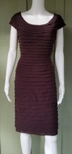 ADRIANNA PAPELL Brown Tiered Pleated Dress 8