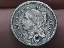 1870-1879 Three 3 Cent Nickel 3CN- VG Details, Holed
