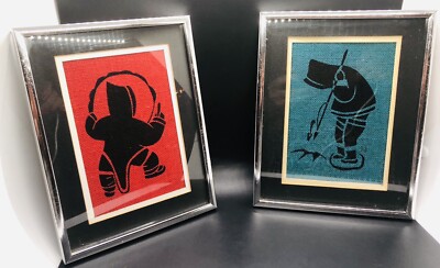 Vintage Batik Textile Paintings Eskimo Inuit Originals Set of Two