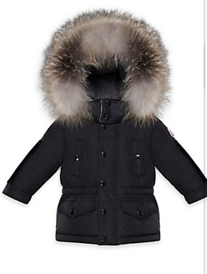 Moncler Enfant Black Down Jacket With Fur Hood Size 9-12m New No