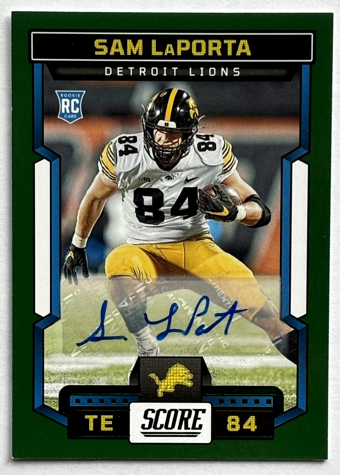 2023 Score Sam LaPorta RC Auto Green Iowa Hawkeyes Detroit Lions