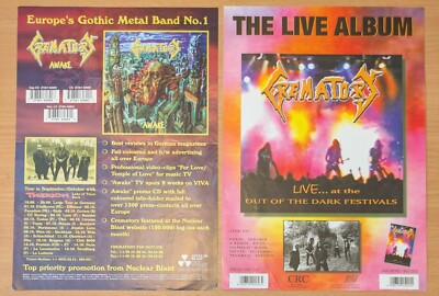 CREMATORY awake / live RARE OFFICIAL PRESS RELEASES FREE UK POST NUCLEAR BLAST