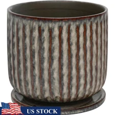 8 Inch Ceramic Paul Planter with Attached Saucer Drainage Hole Flower Pot New