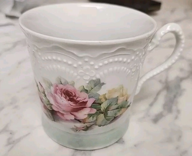 Antique Leuchtenburg Porcelain Floral Shaving Mug ,  Made in Germany