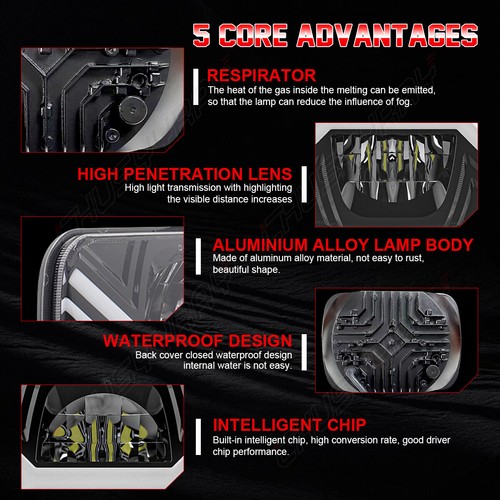For Mazda B2200 B2000 B2600 RX-7 Pair Black 7X6" 5X7" LED Headlights Hi/Low Beam - Picture 10 of 13