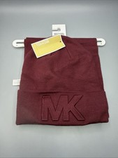 Michael Kors Hat Scarf Set Womens Burgundy MK Logo Beanie Cuff NWT