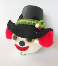 Vtg Snowman Head Xmas Ornament Satin Ball Googly Eyes Great Hat Earmuffs 3.5"