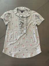 Marc by Marc Jacobs Heart Ruffle Round Neck Grey Cotton Blouse Shirt Small