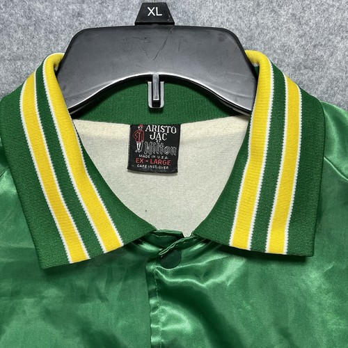 Vintage Kelly Green Satin Jacket Aristo Jac Extra Large XL USA Yellow Stripes - Bild 2 von 9