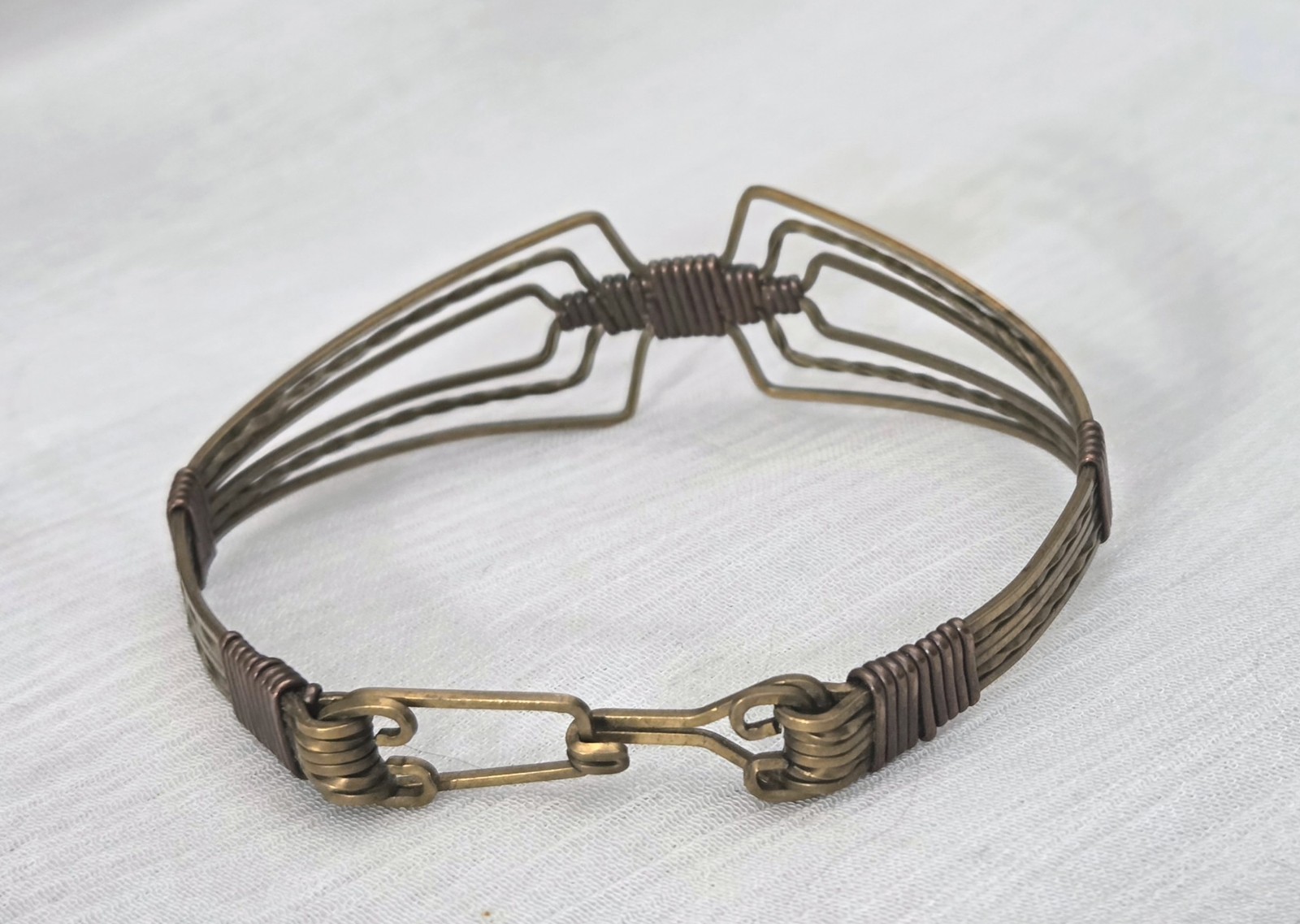 Copper Wire Wrapped Cuff Adjustable Handmade Arti… - image 5