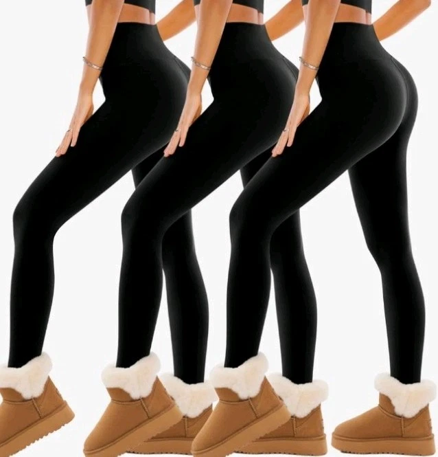 SINOPHANT Fleece Lined Leggings for Women Soft Elastic(3Black Fleece Lined, S-M)