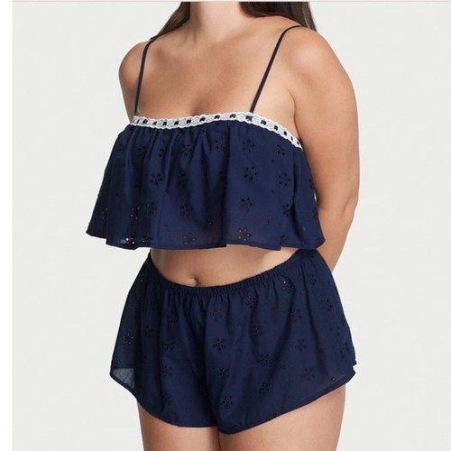Victoria's Secret Eyelet Cami Top & Shorts Sleep Set Lingerie XL NWT!