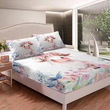 Cute Sheep Fitted Full Size Cartoon Animal Bedding Set for Boys Girls Teens F...