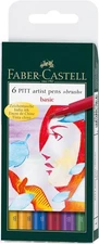 Faber Castell Pitt Artist Pens 6 Piece Set Basic Colors Brush Tip