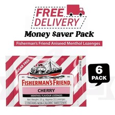 Fisherman's Friend Cherry Lozenges 25g - Strong Throat Menthol - PACK OF 6